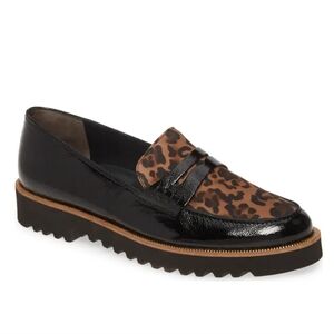 Paul Green Carrie platform loafer in black leopard combo Size 8